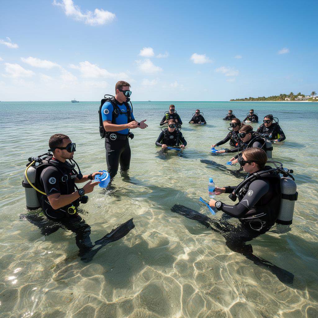 Scuba instructor teaching students